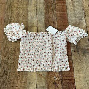 Charlotte Russe white with pink floral crop top women's medium